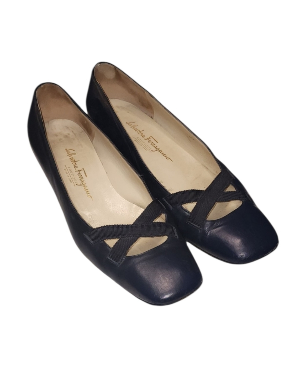 Women Vintage Leather Navy Blue Pumps By Salvatore Ferragamo Size 9.5B